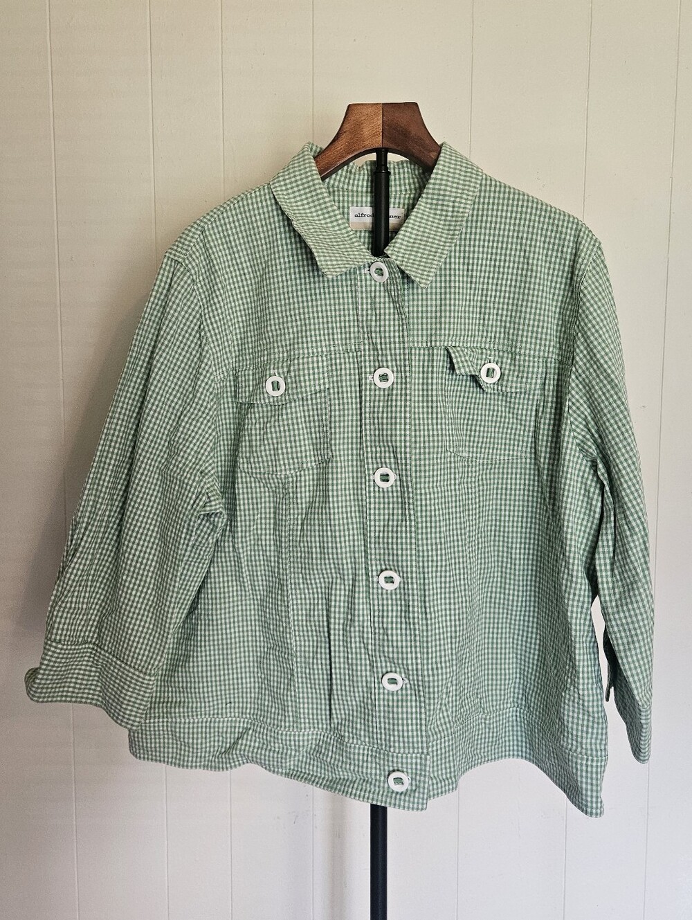 Alfred Dunner Green And White Gingham Button Front Jacket Size 18W
